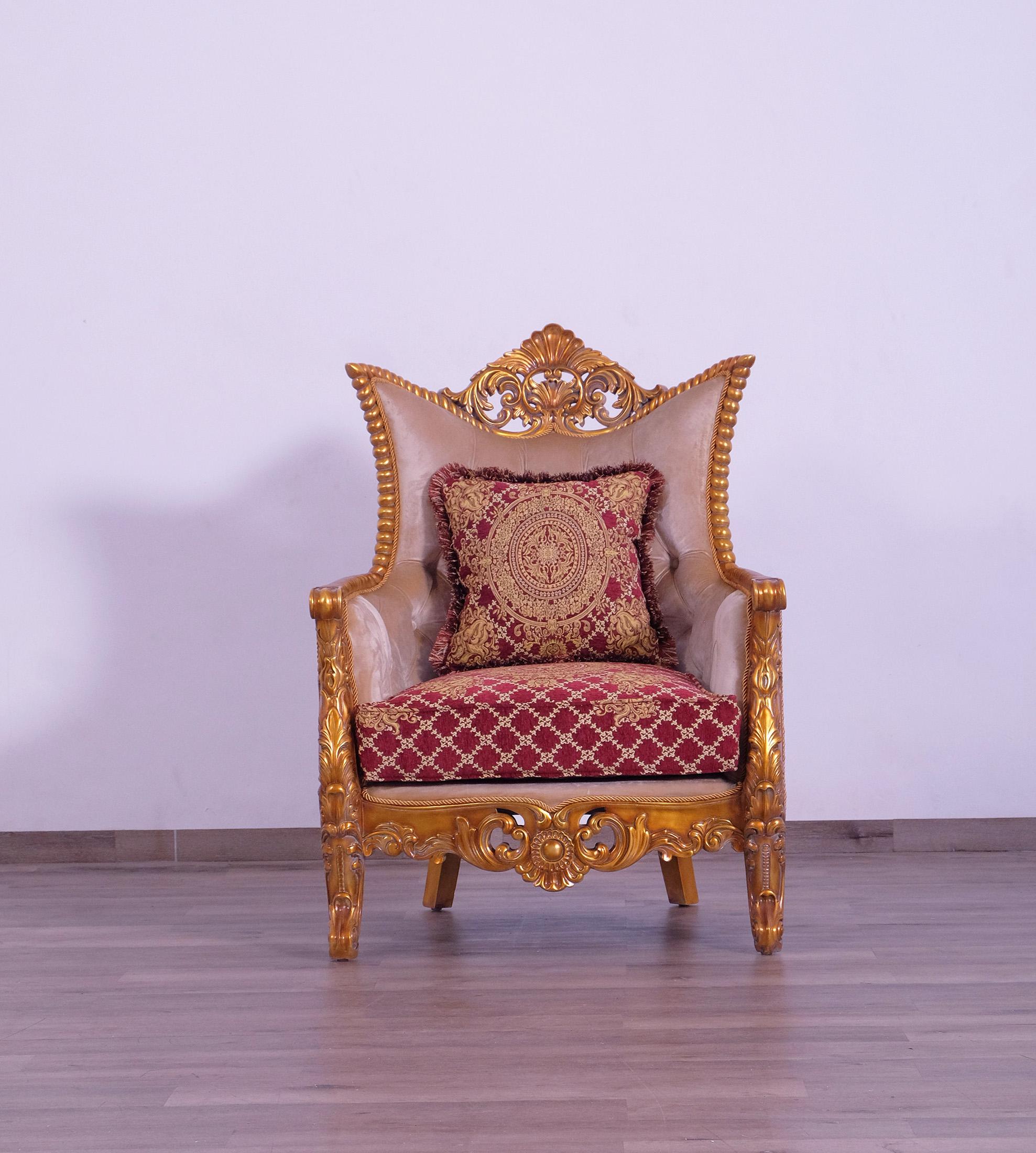 

    
Luxury Sand Red & Gold Wood Trim MODIGLIANI Sofa Set 3 Pcs EUROPEAN FURNITURE
