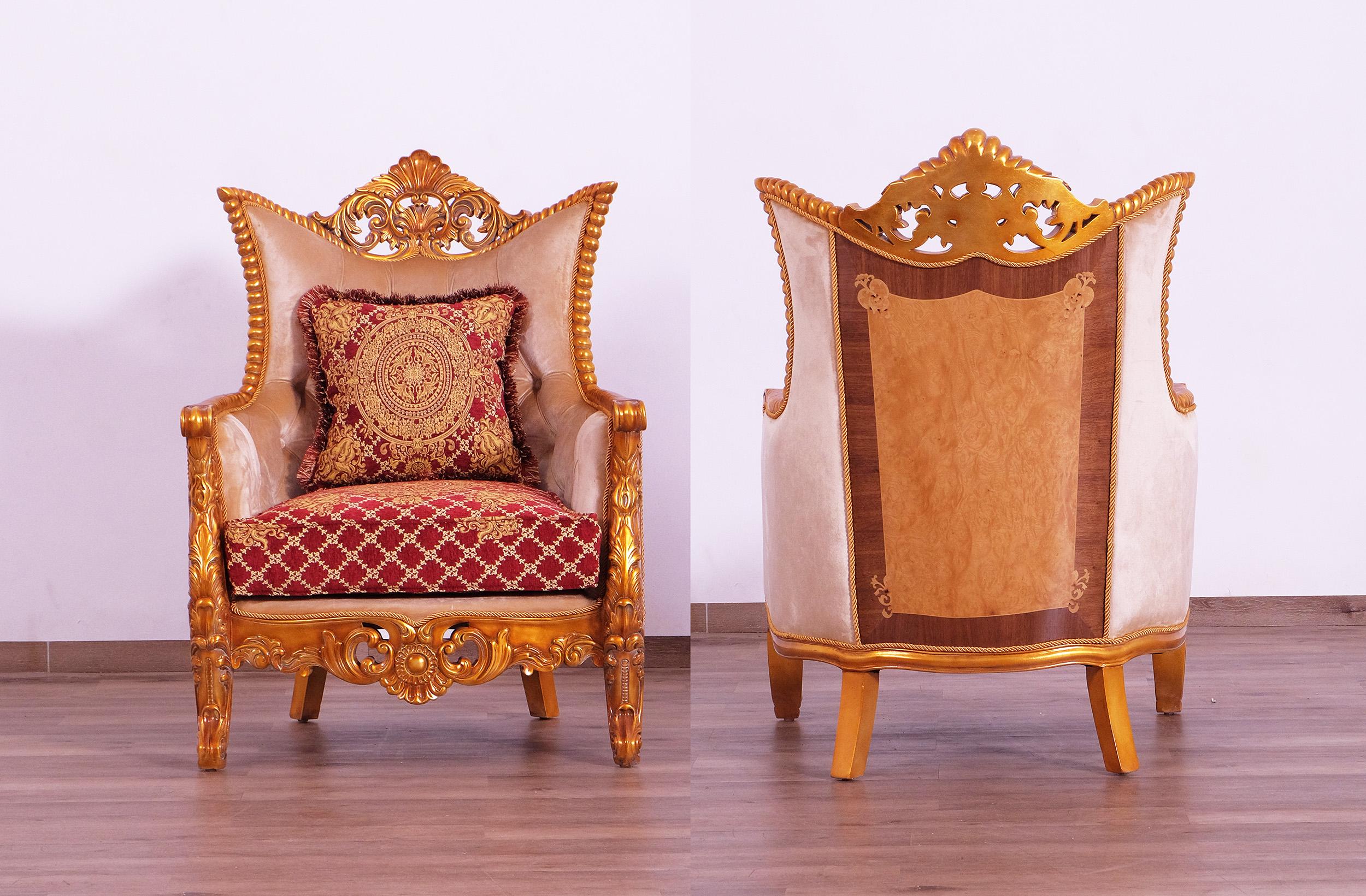 

    
 Order  Luxury Sand Red & Gold Wood Trim MODIGLIANI Sofa Set 4 Pcs EUROPEAN FURNITURE
