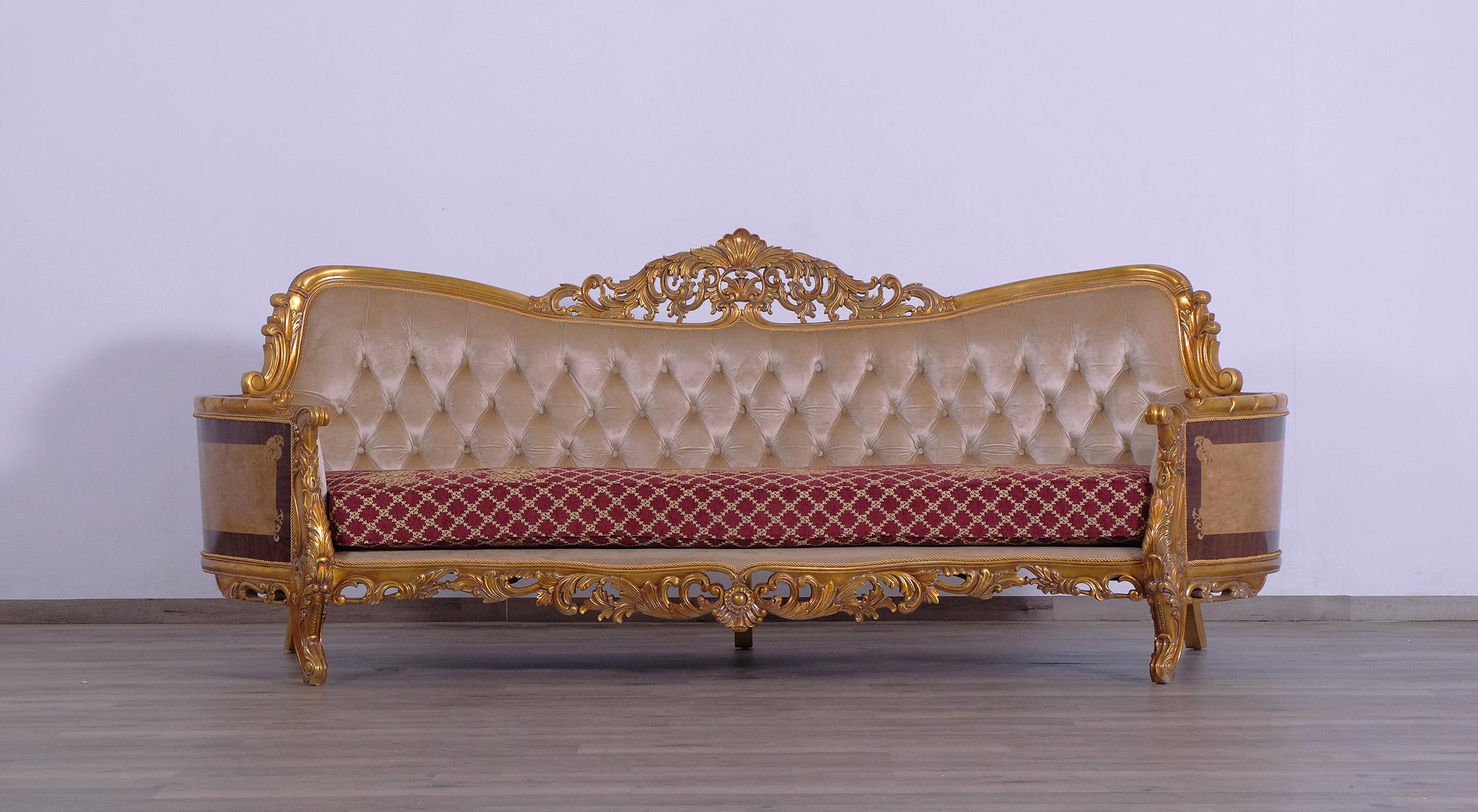 

    
 Shop  Luxury Sand Red & Gold Wood Trim MODIGLIANI Sofa Set 4 Pcs EUROPEAN FURNITURE
