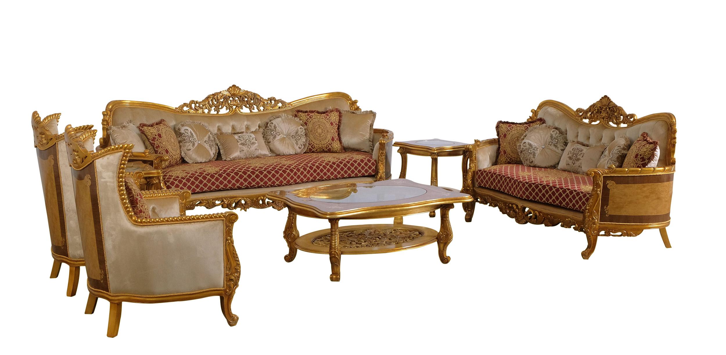

    
Luxury Sand Red & Gold Wood Trim MODIGLIANI Sofa Set 4 Pcs EUROPEAN FURNITURE
