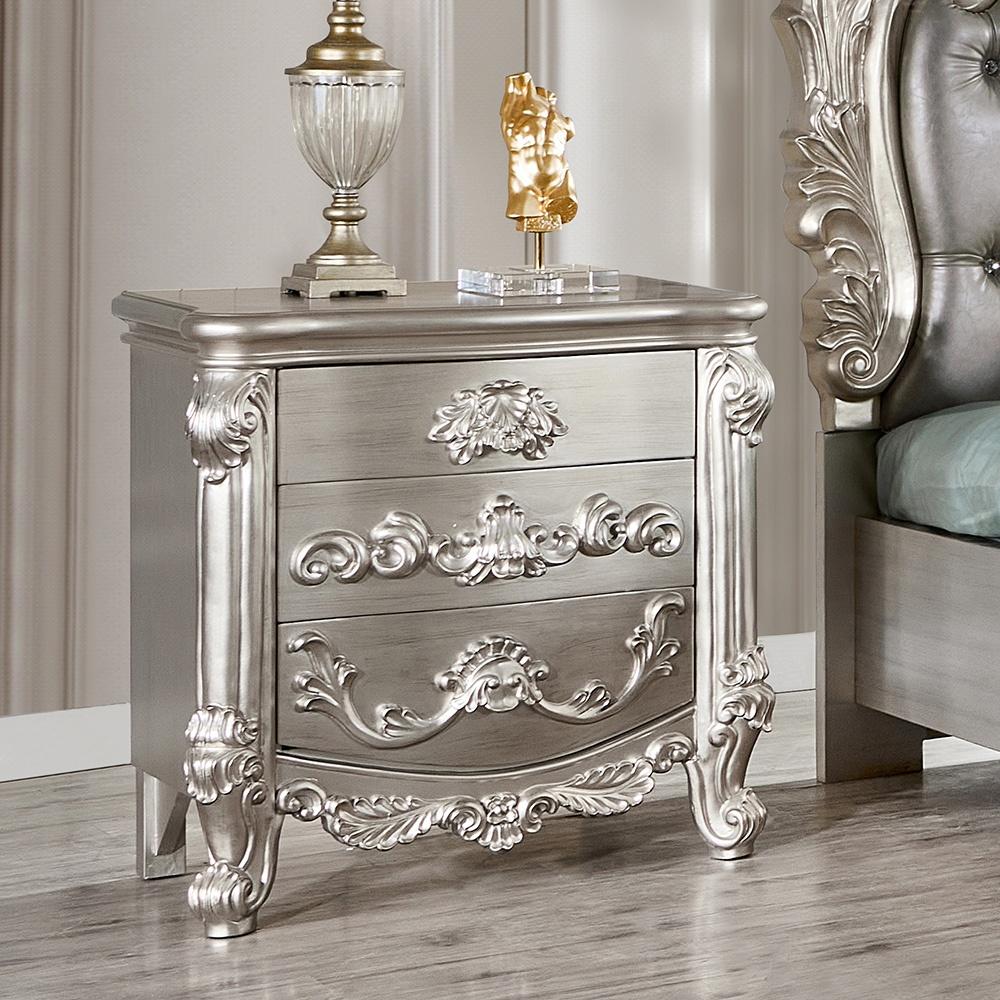 

                    
Homey Design Furniture HD-5800GR – 5PC BEDROOM SET Panel Bedroom Set Antique Silver/Silver Leather Purchase 
