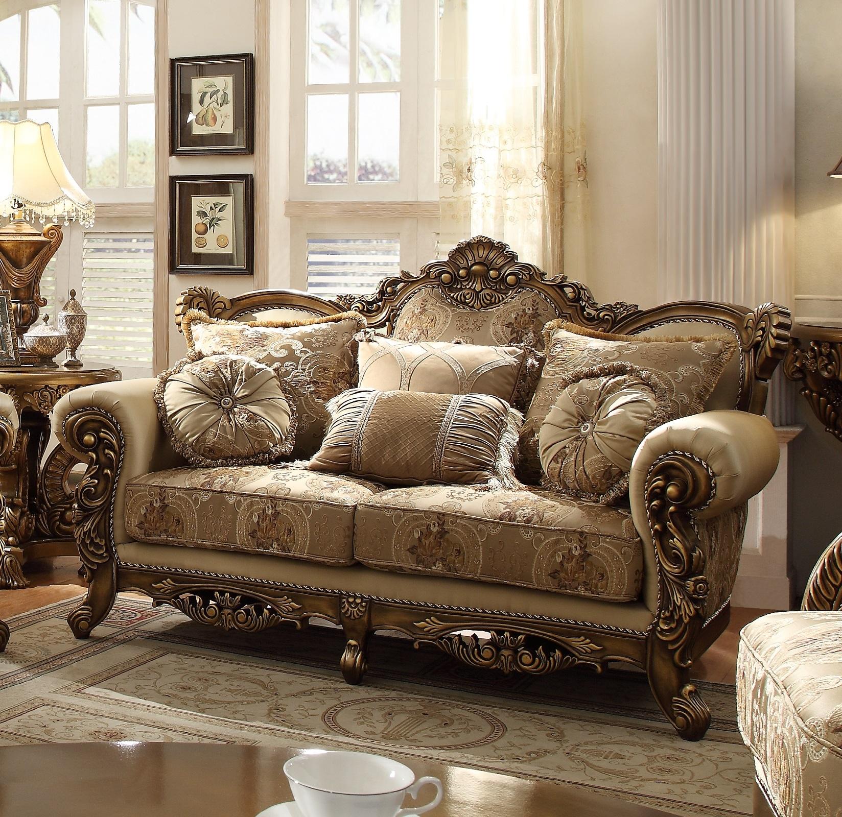 Traditional Loveseat HD-506 HD-L506 in Sand, Gold, Brown Fabric
