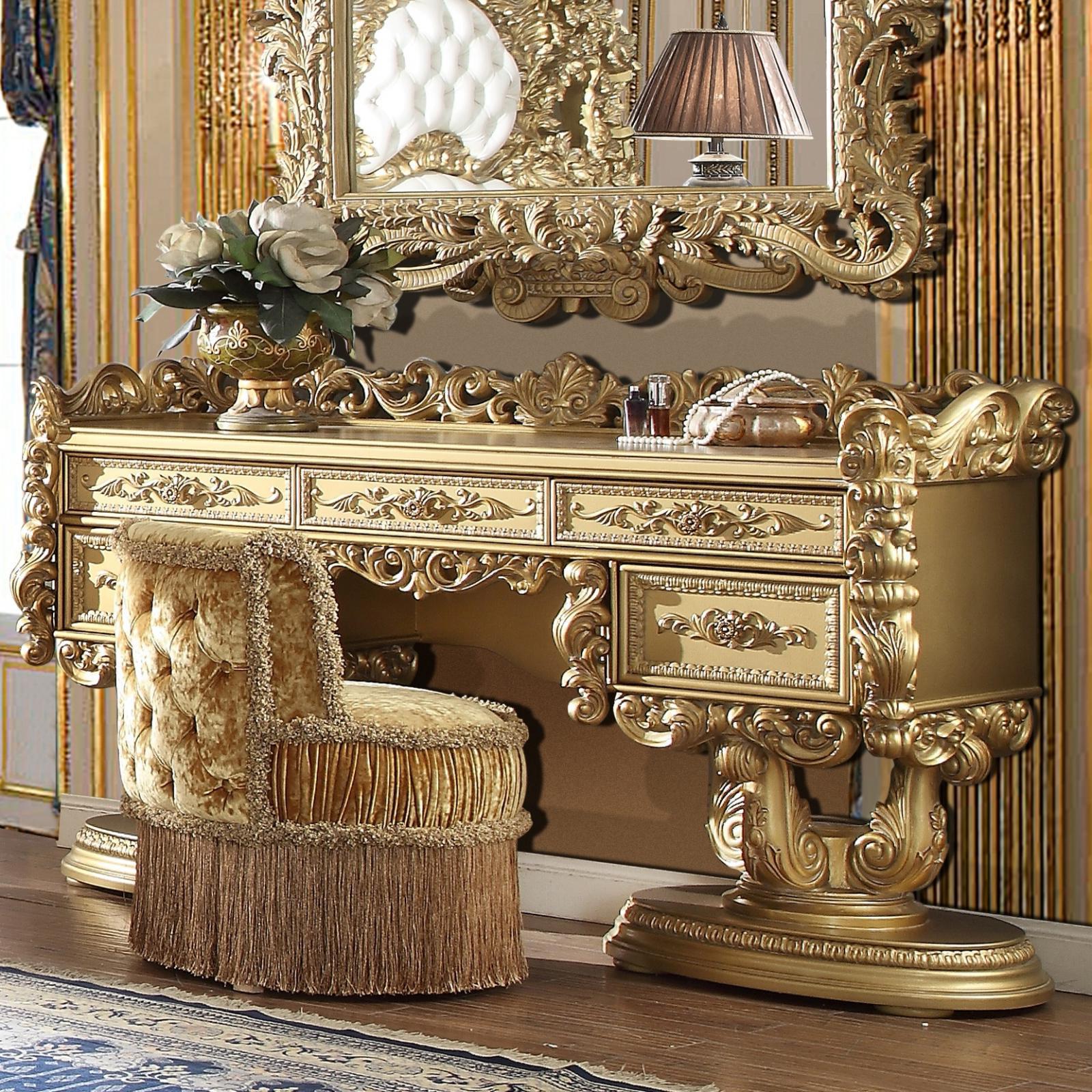 

    
Baroque Rich Gold Fabric Stool Traditional Homey Design HD-8086
