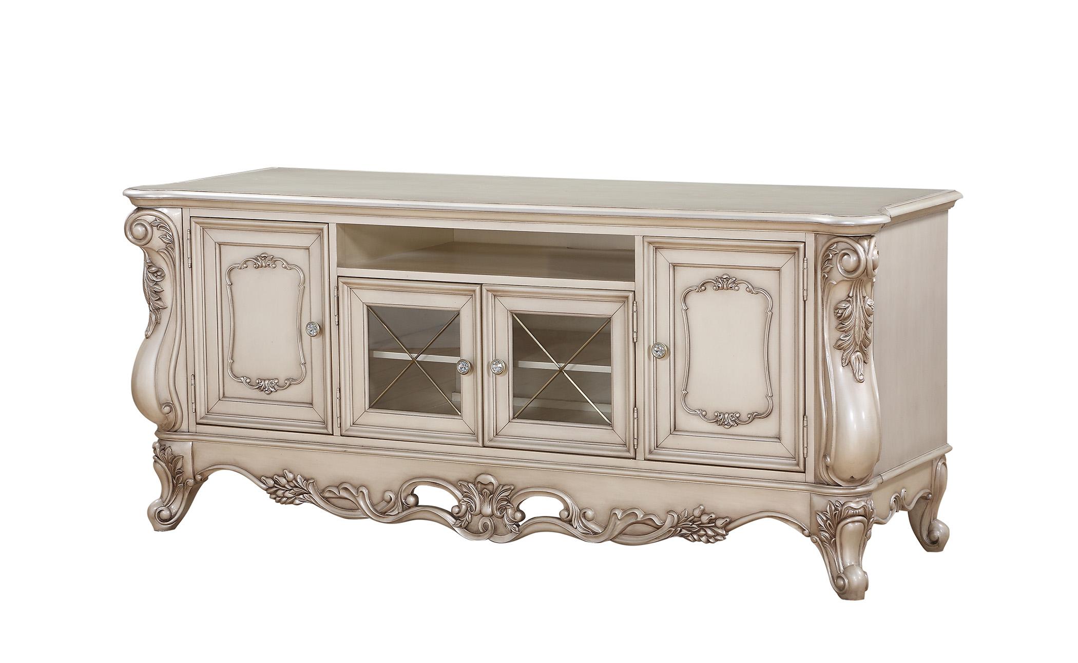 

    
Luxury TV Stand Gorsedd-91443 Antique White Carved Wood Acme Traditional
