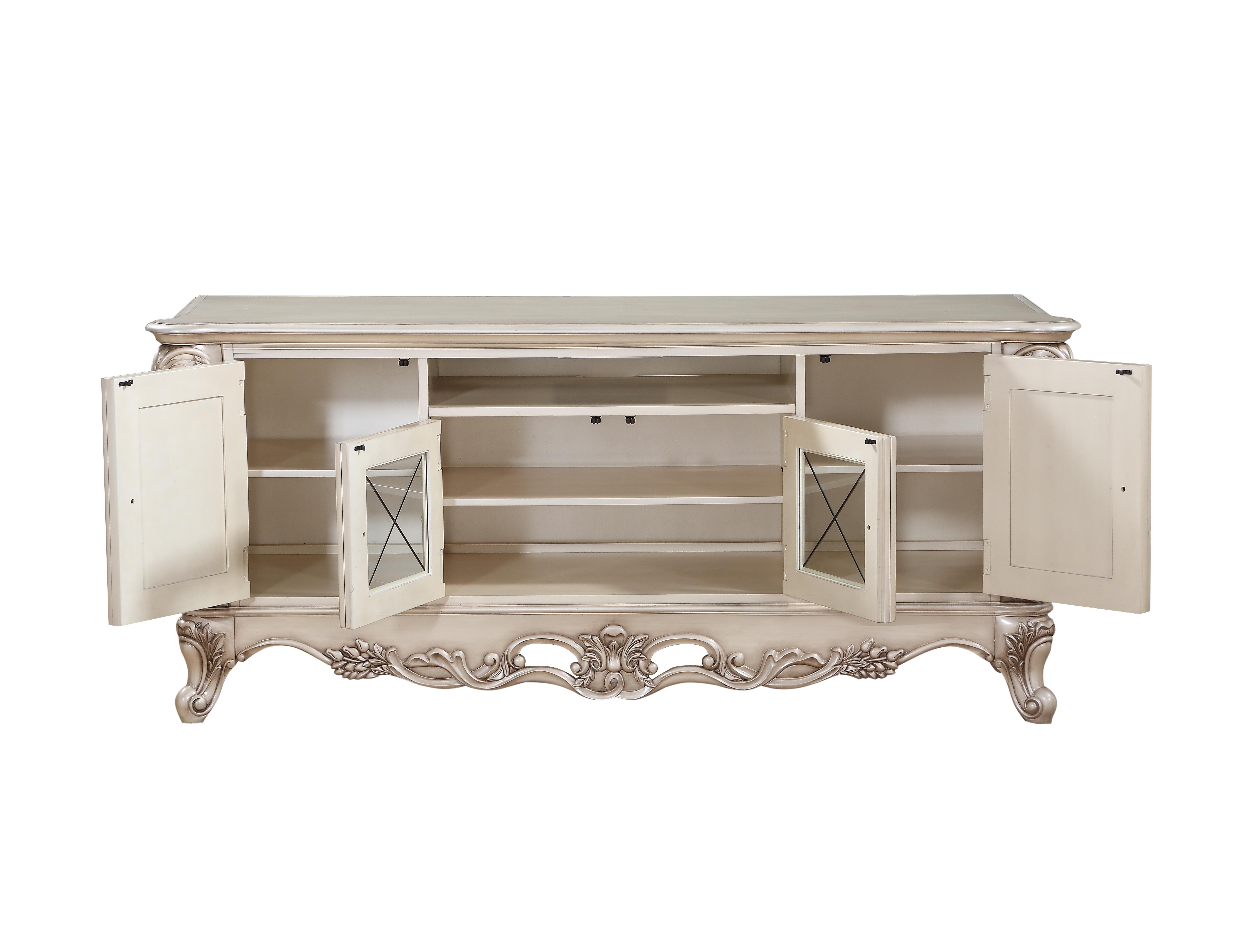 

    
Luxury TV Stand Gorsedd-91443 Antique White Carved Wood Acme Traditional
