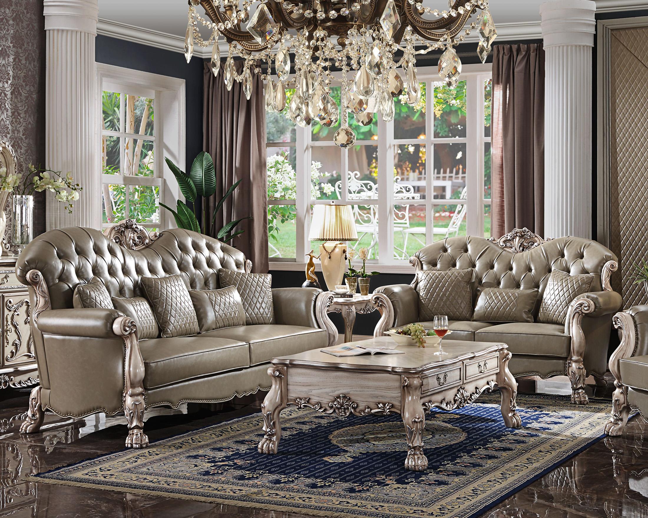 

    
Luxury Vintage Bone White & PU Dresden Sofa Set 2 Pcs 58175 ACME Traditional
