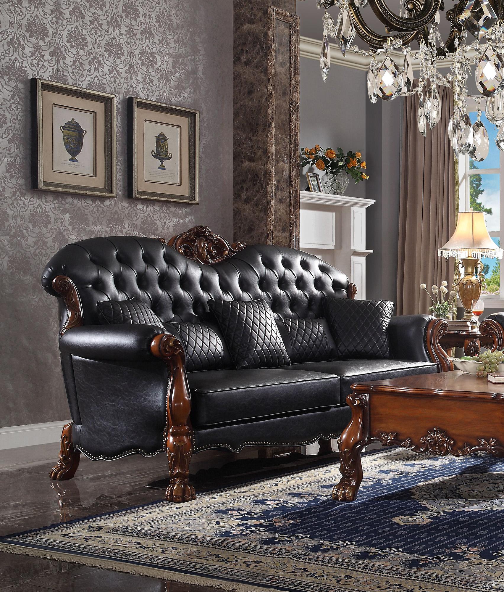 Traditional, Vintage Sofa Dresden 58230 58230 in Oak, Cherry, Black PU
