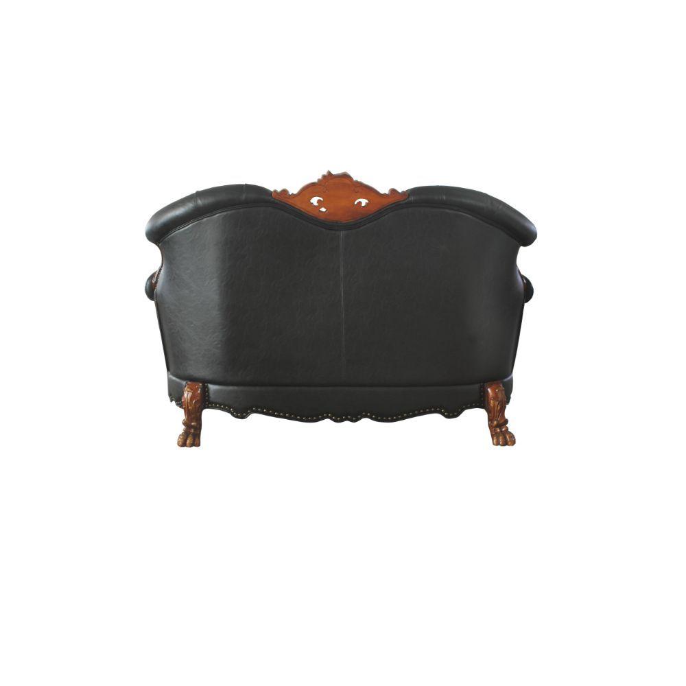 

    
 Order  Luxury Vintage Cherry Oak & Black PU Dresden Sofa Set 3 P 58230 ACME Traditional
