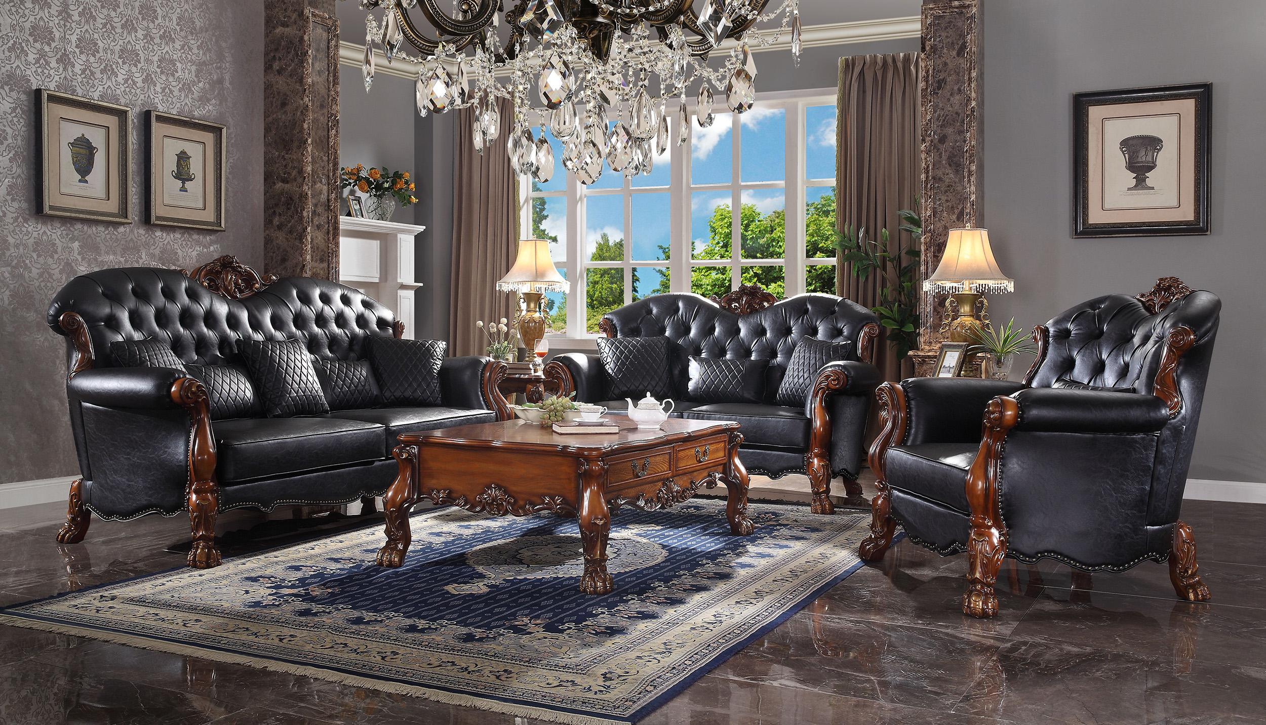 

    
Luxury Vintage Cherry Oak & Black PU Dresden Sofa Set 3 P 58230 ACME Traditional
