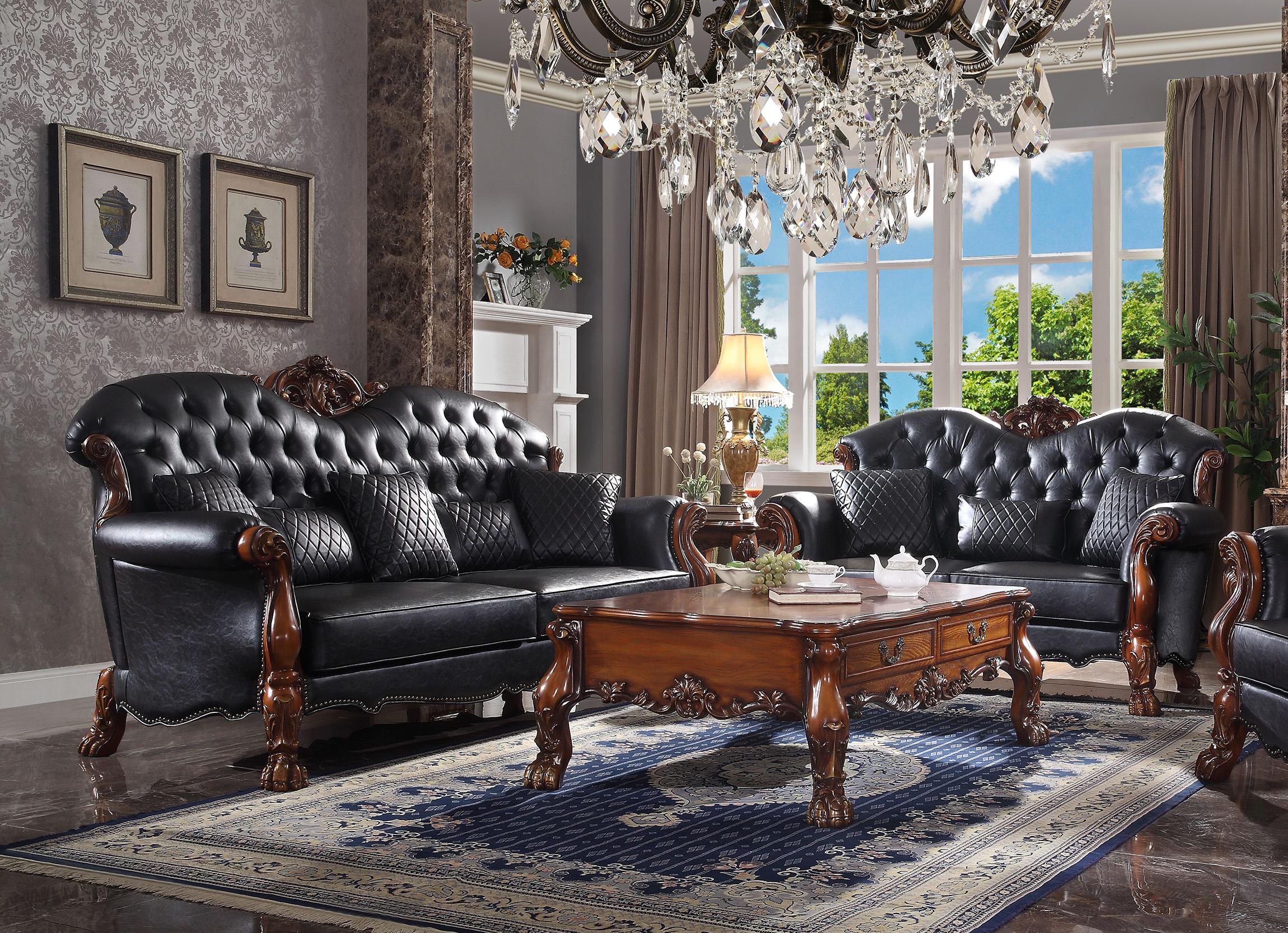 Traditional, Vintage Sofa Set Dresden 58230 58230-Set-2 in Oak, Cherry, Black PU