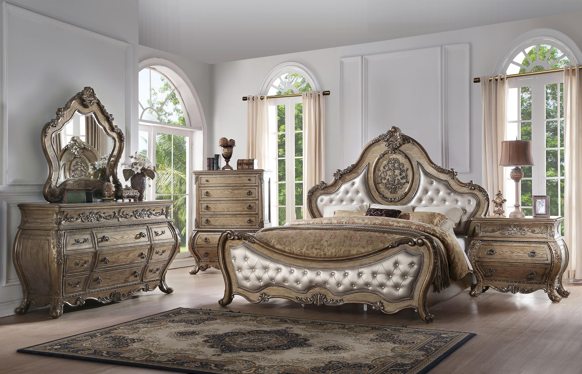 

    
Luxury Vintage Oak Stultz Queen Tufted Upholstered Standard Bedroom Set 5
