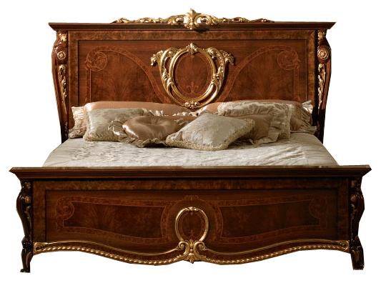 

    
Luxury Walnut Glossy Donatello Night King Bed Carved Wood Made in Italy ESF
