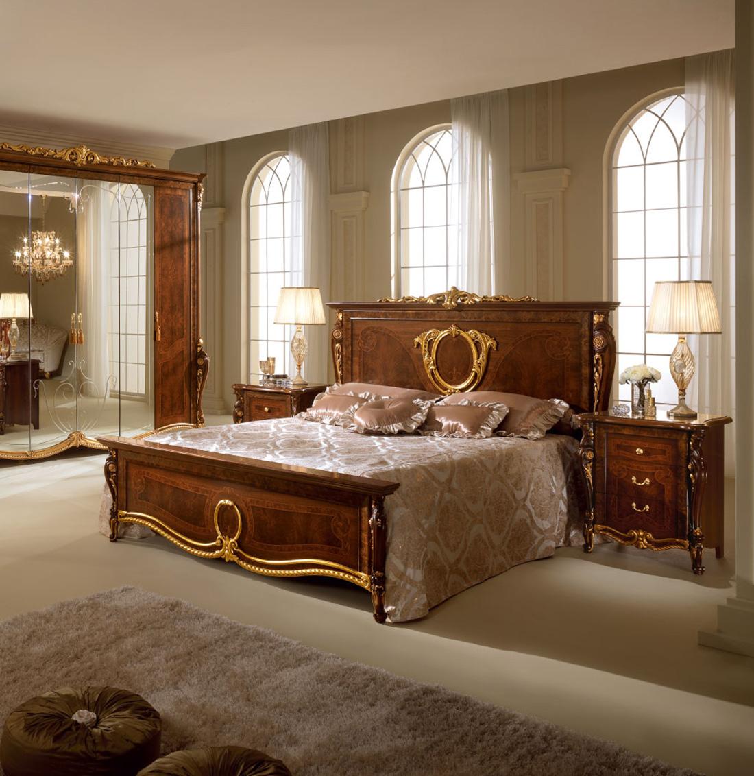 

    
Luxury Walnut Glossy Donatello Night King Bedroom Set 3 Pcs Made in Italy ESF
