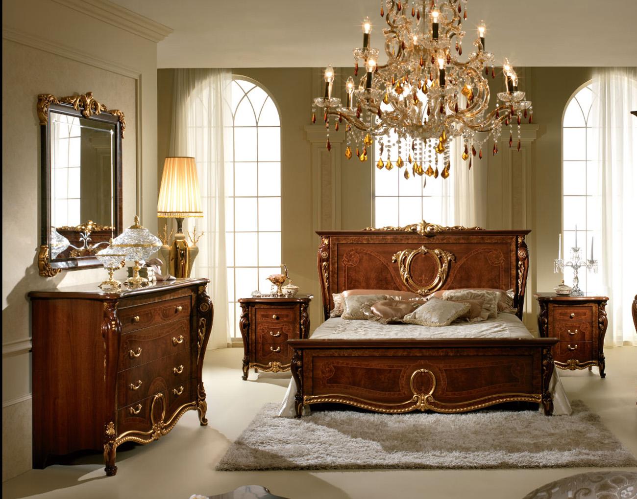 

    
Luxury Walnut Glossy Donatello Night King Bedroom Set 5 Pcs Made in Italy ESF
