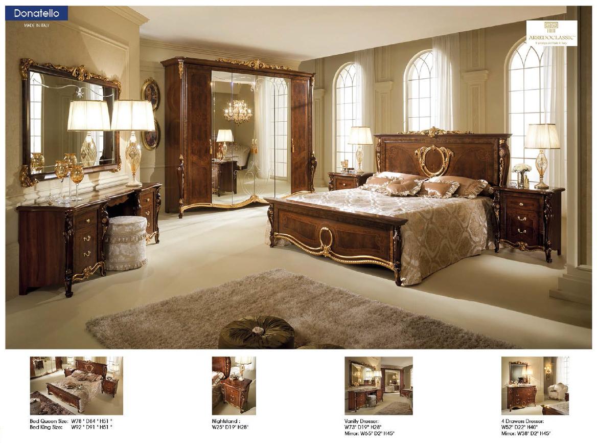 

    
 Order  Luxury Walnut Glossy Donatello Night Queen Bedroom Set 5 Pcs Made in Italy ESF
