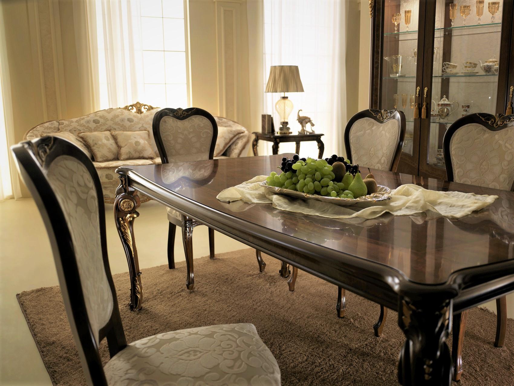Classic, Traditional Dining Table Set Donatello Dinning Donatello-DT-7PC in Walnut, Gold, Beige Fabric