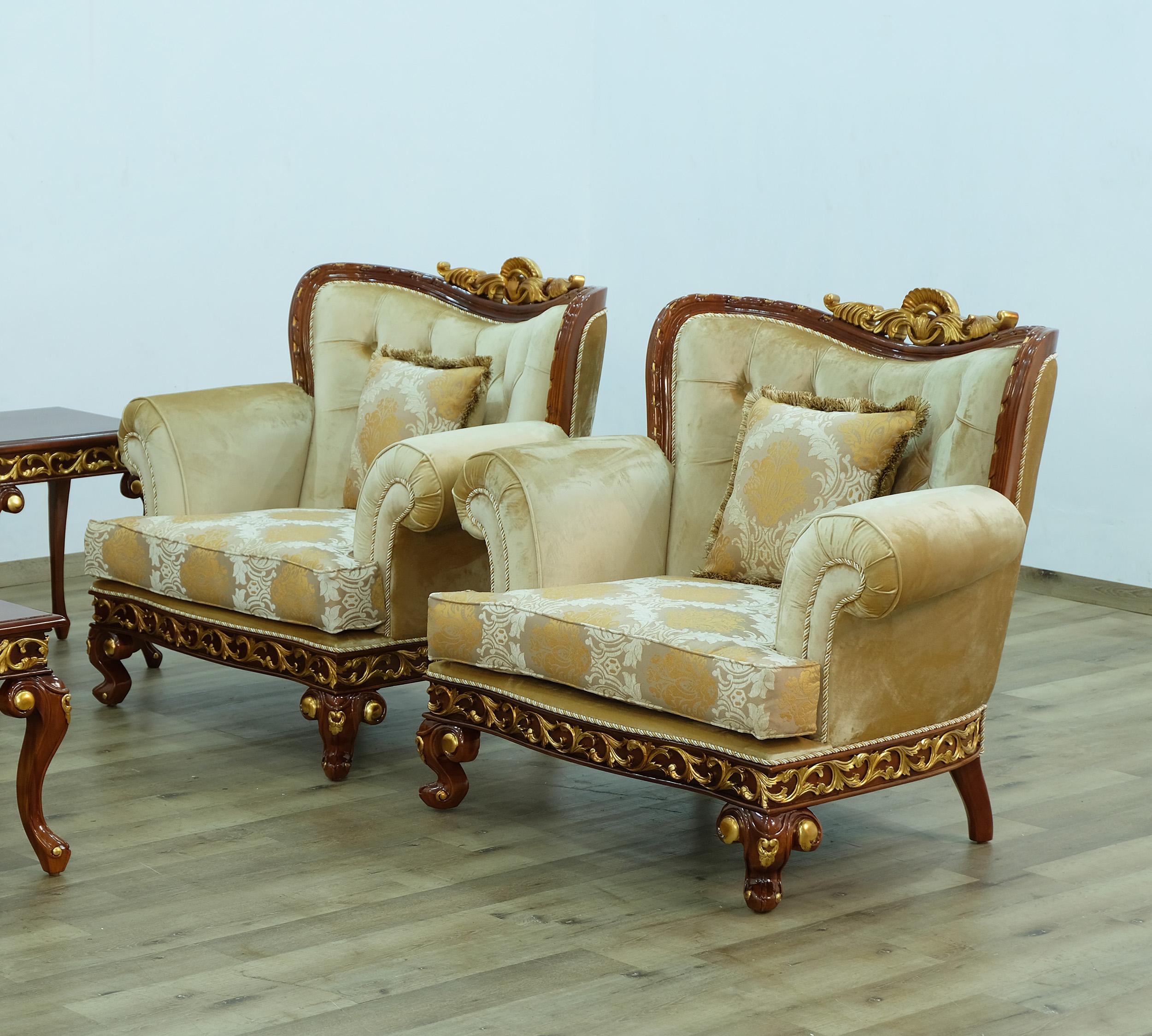 

    
 Order  Luxury Walnut & Gold Wood Trim FANTASIA Chair EUROPEAN FURNITURE Traditional
