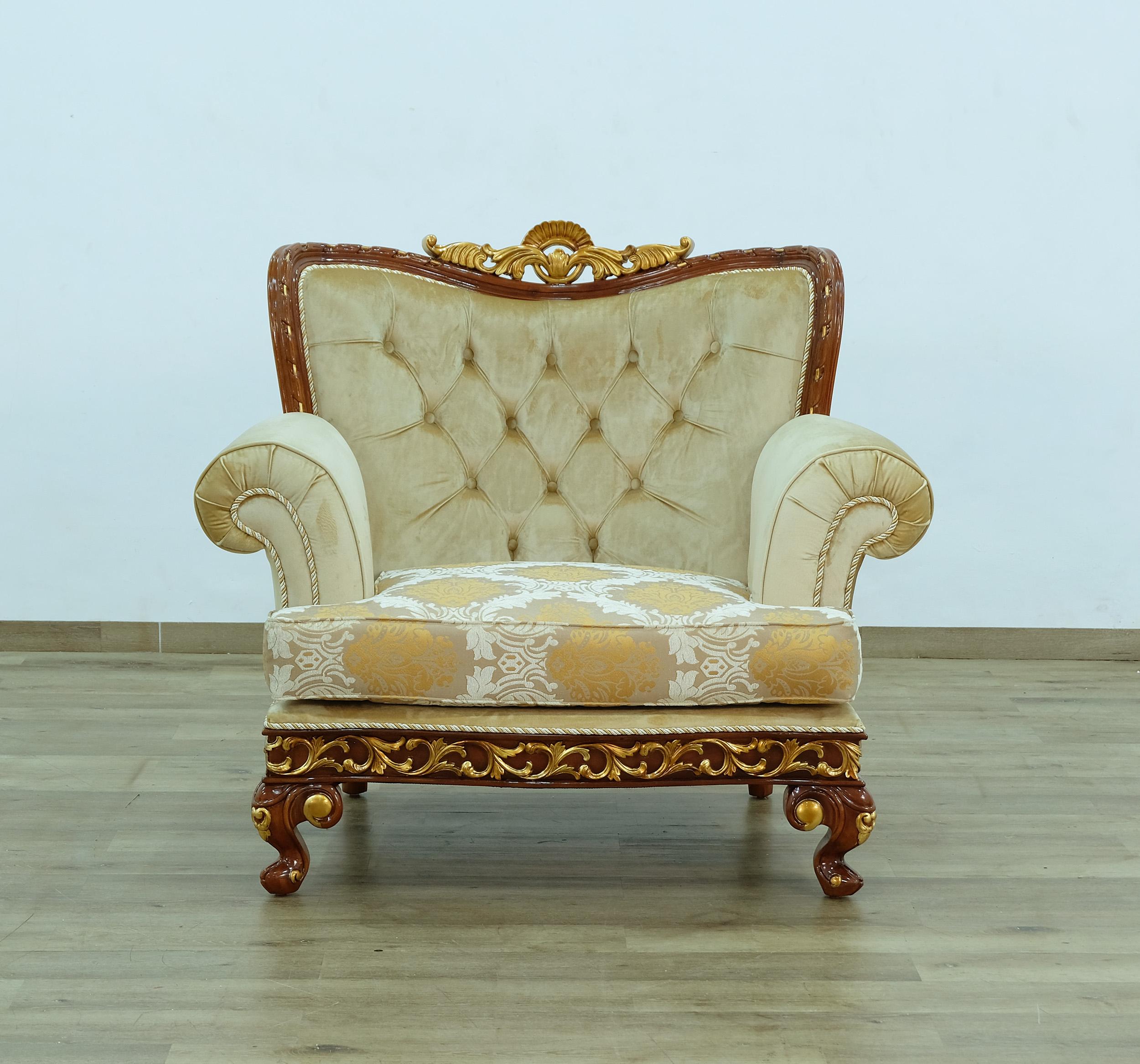 

    
EUROPEAN FURNITURE FANTASIA Arm Chair Set Sand/Walnut/Gold 40019-C-Set-2
