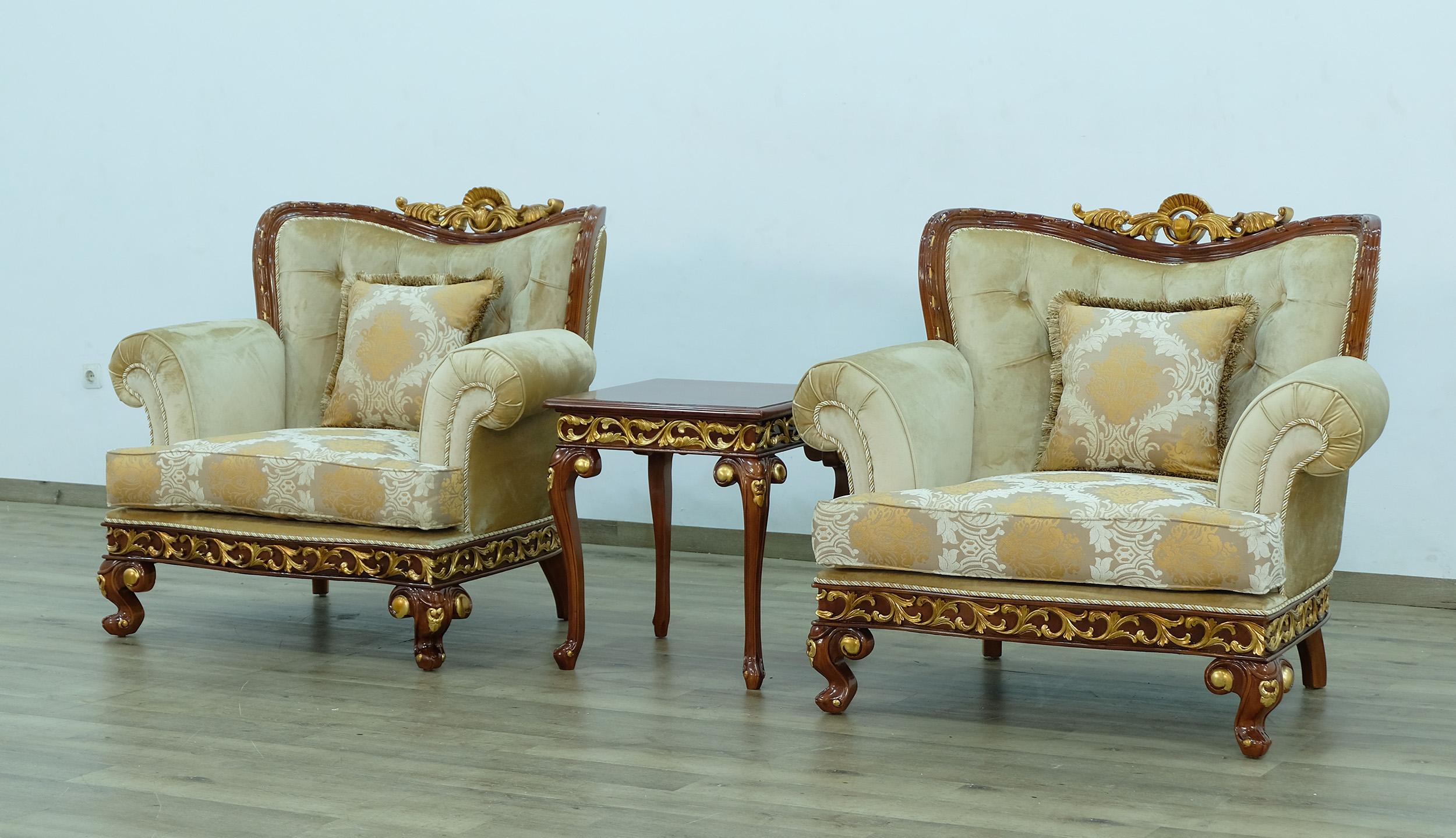 

        
6015425766756Luxury Walnut & Gold Wood Trim FANTASIA Chair Set 2Pcs EUROPEAN FURNITURE Classic
