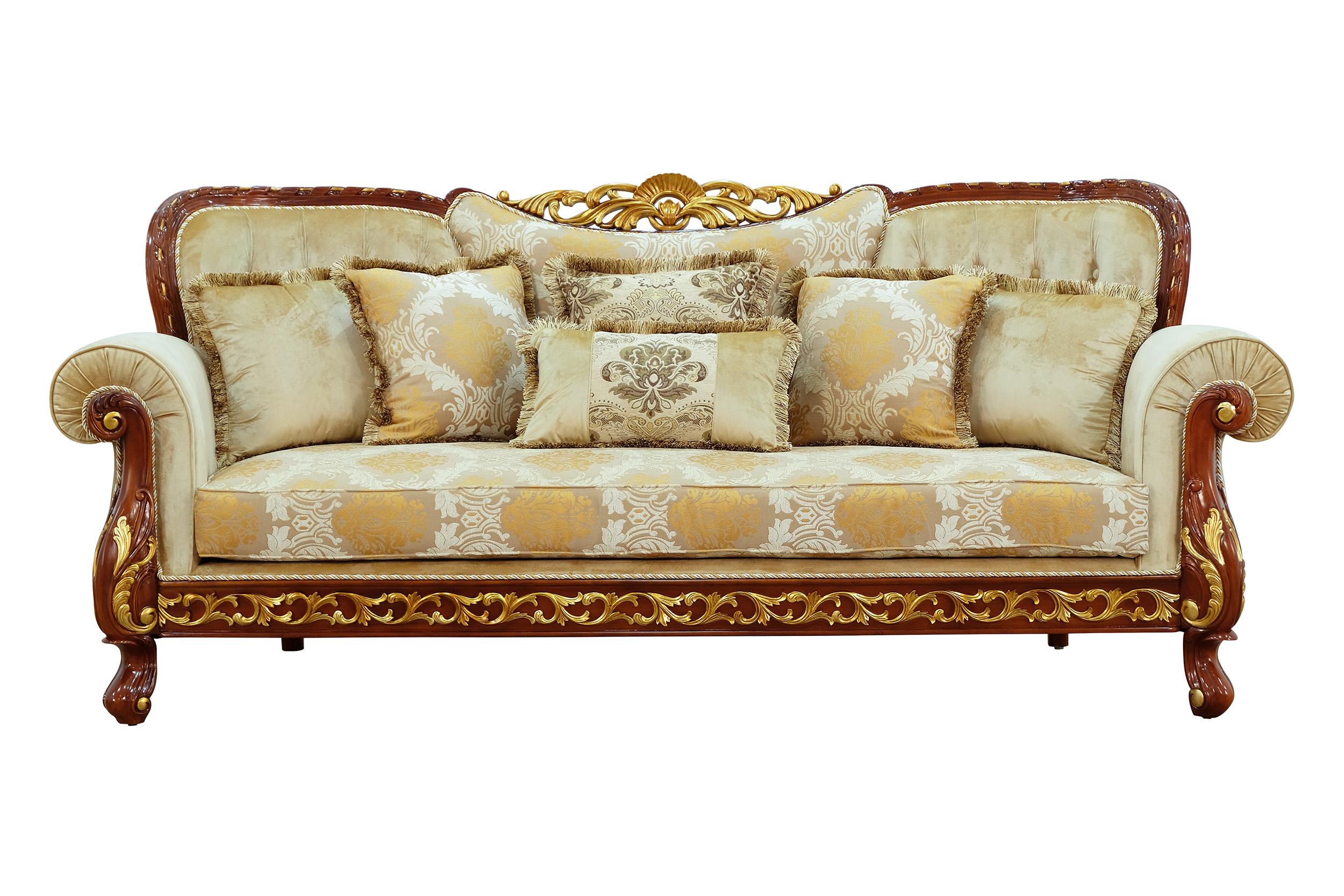 Classic, Traditional Sofa FANTASIA 40019-S in Sand, Walnut, Gold Fabric