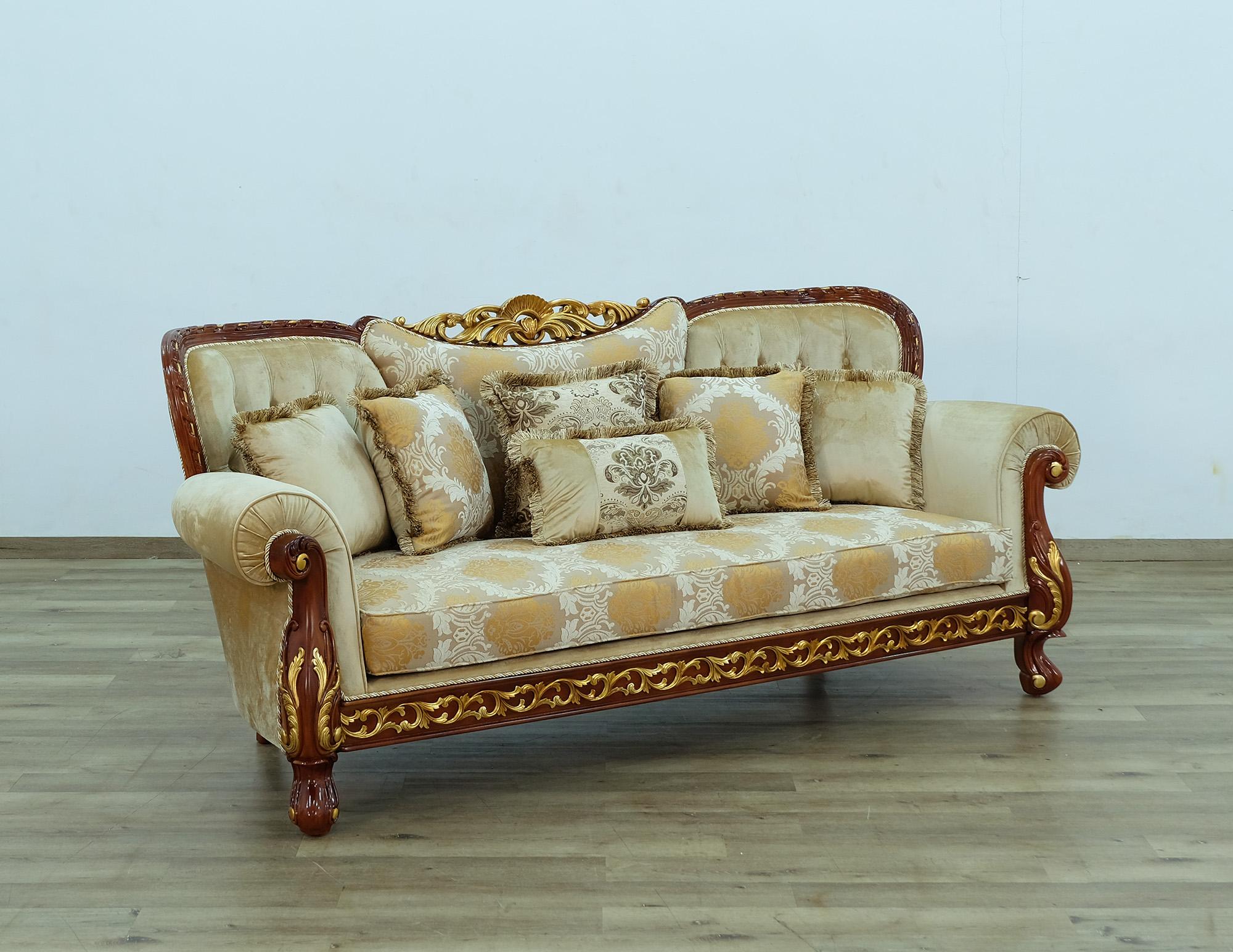 

    
 Order  Luxury Walnut & Gold Wood Trim FANTASIA Sofa Set 2Pcs EUROPEAN FURNITURE Classic
