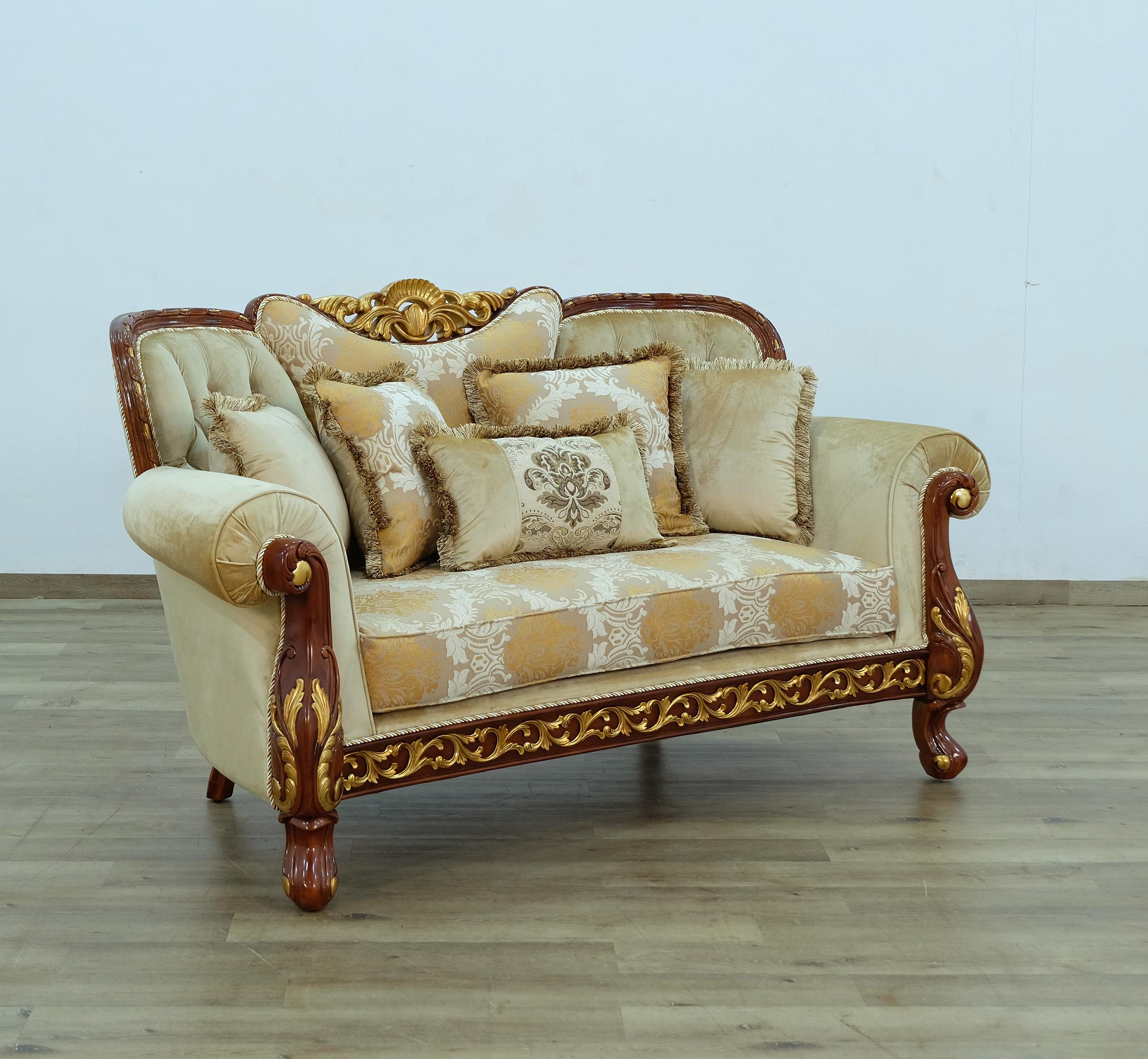 

    
 Shop  Luxury Walnut & Gold Wood Trim FANTASIA Sofa Set 2Pcs EUROPEAN FURNITURE Classic
