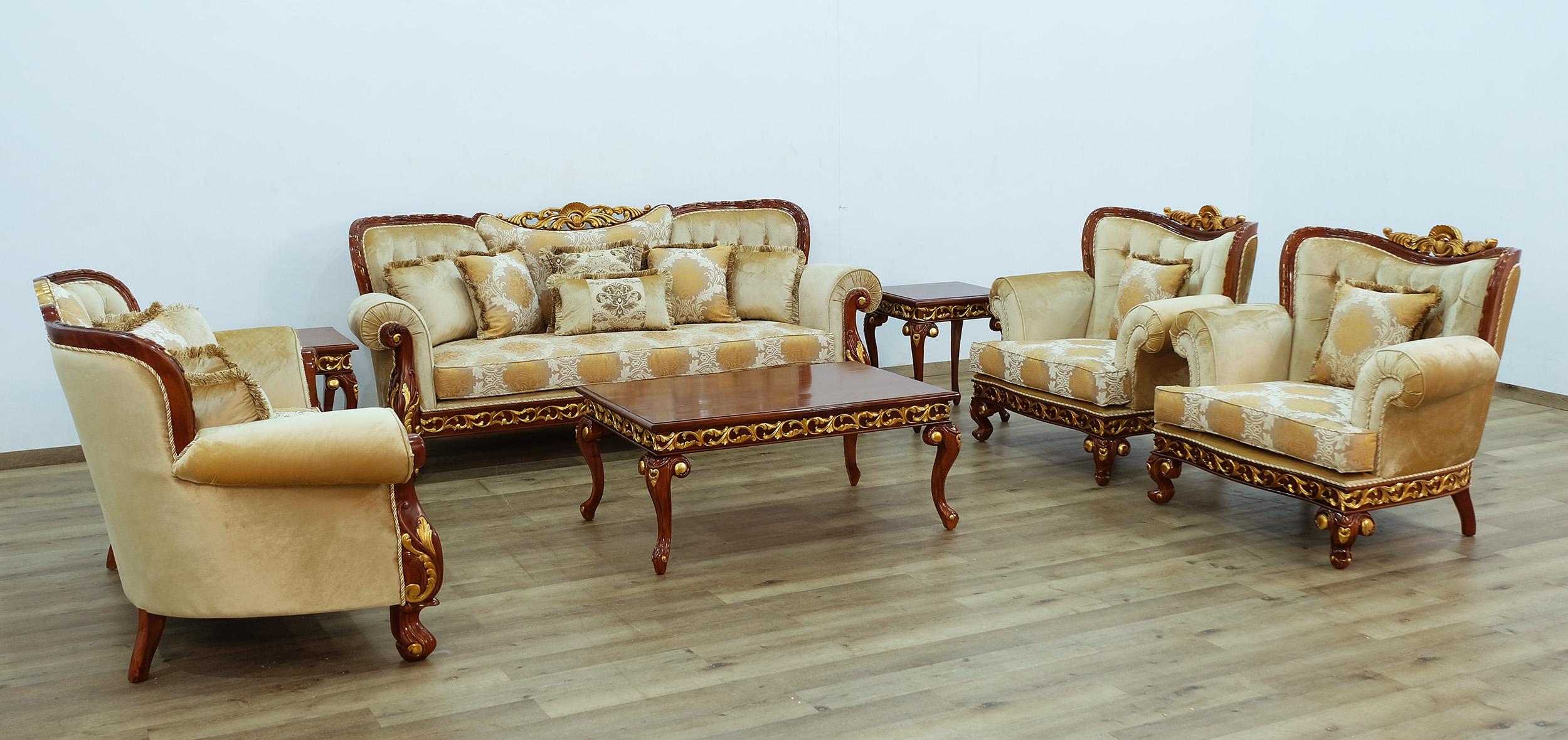 

    
Luxury Walnut & Gold Wood Trim FANTASIA Sofa Set 2Pcs EUROPEAN FURNITURE Classic
