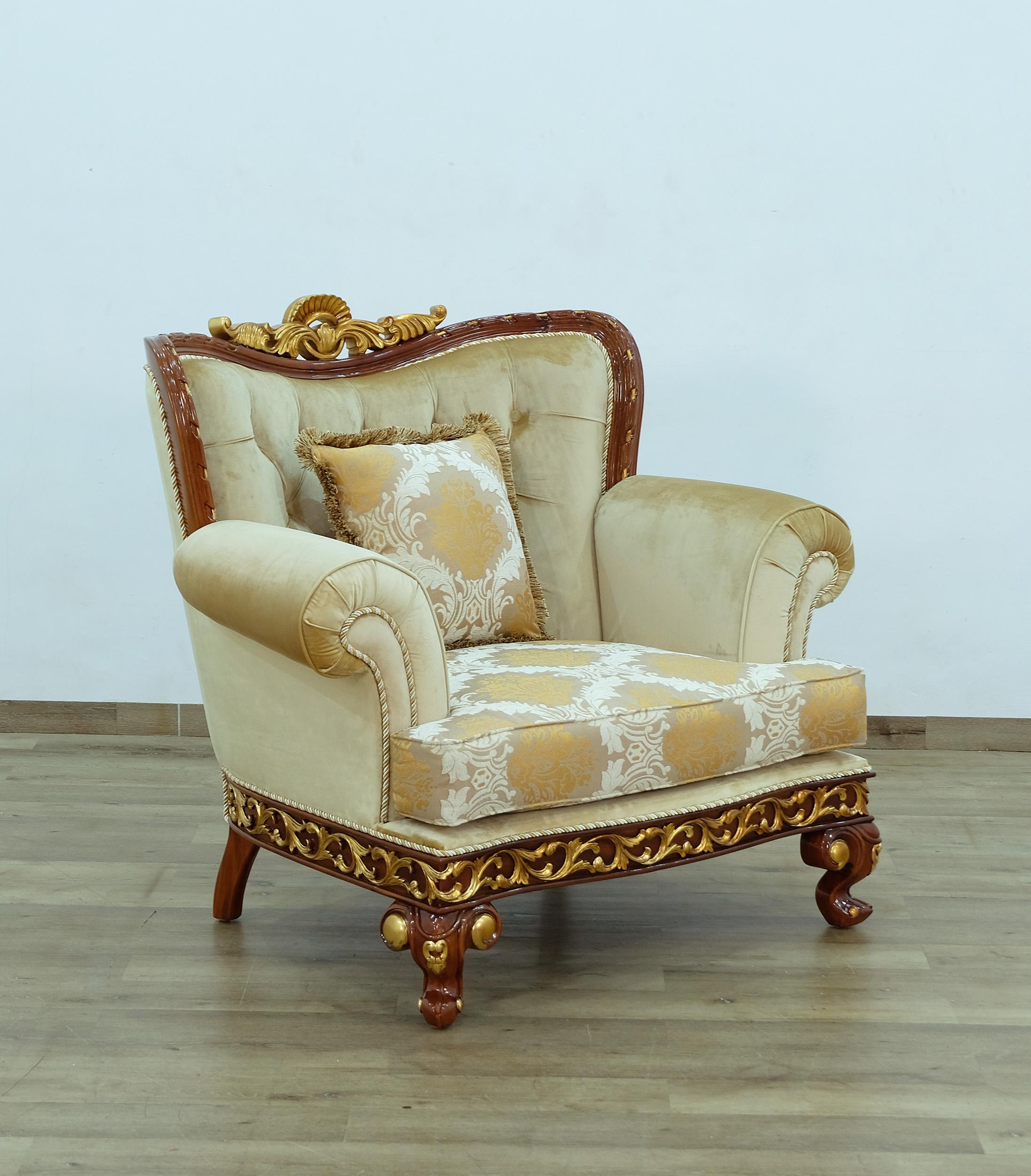 

    
 Photo  Luxury Walnut & Gold Wood Trim FANTASIA Sofa Set 3Pcs EUROPEAN FURNITURE Classic
