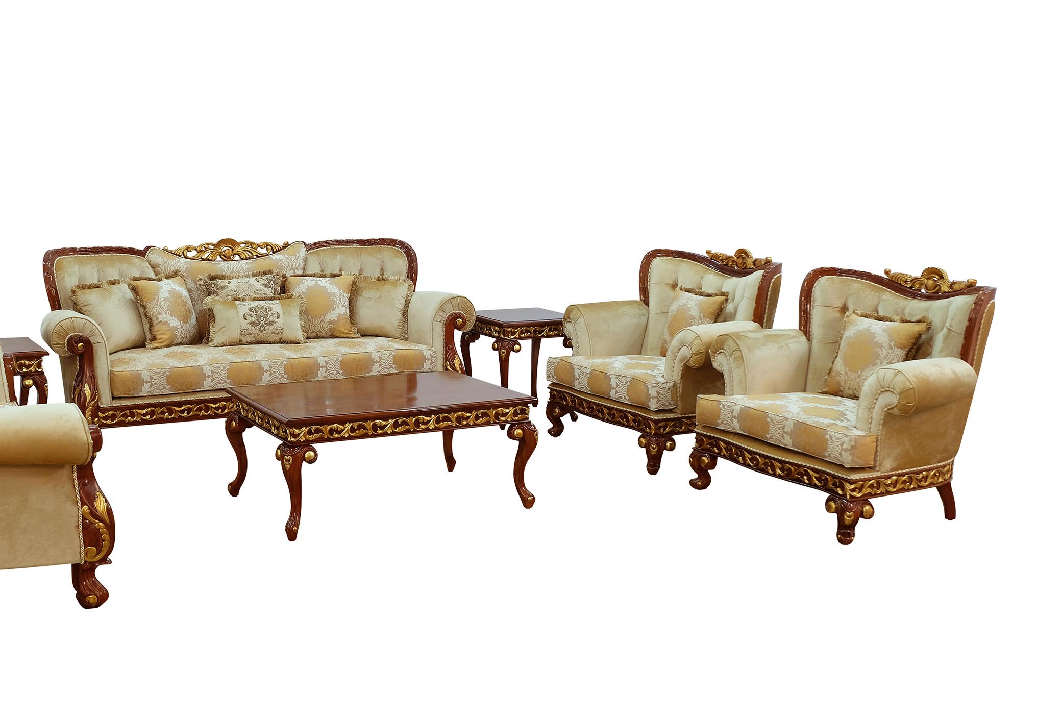 

    
Luxury Walnut & Gold Wood Trim FANTASIA Sofa Set 3Pcs EUROPEAN FURNITURE Classic
