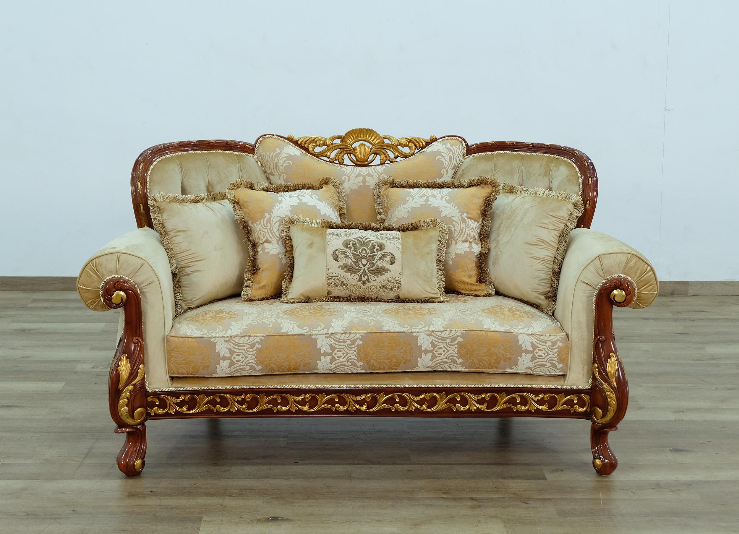 

    
EUROPEAN FURNITURE FANTASIA Sofa Set Sand/Walnut/Gold 40019-Set-4
