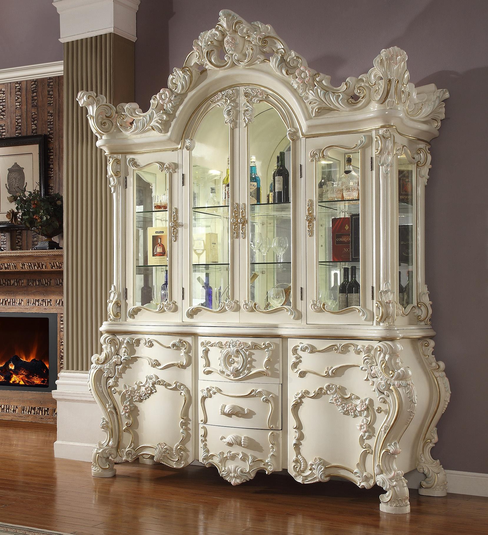 Traditional China Cabinet HD-8089 HD-CH8089 in Antique, White Glossy