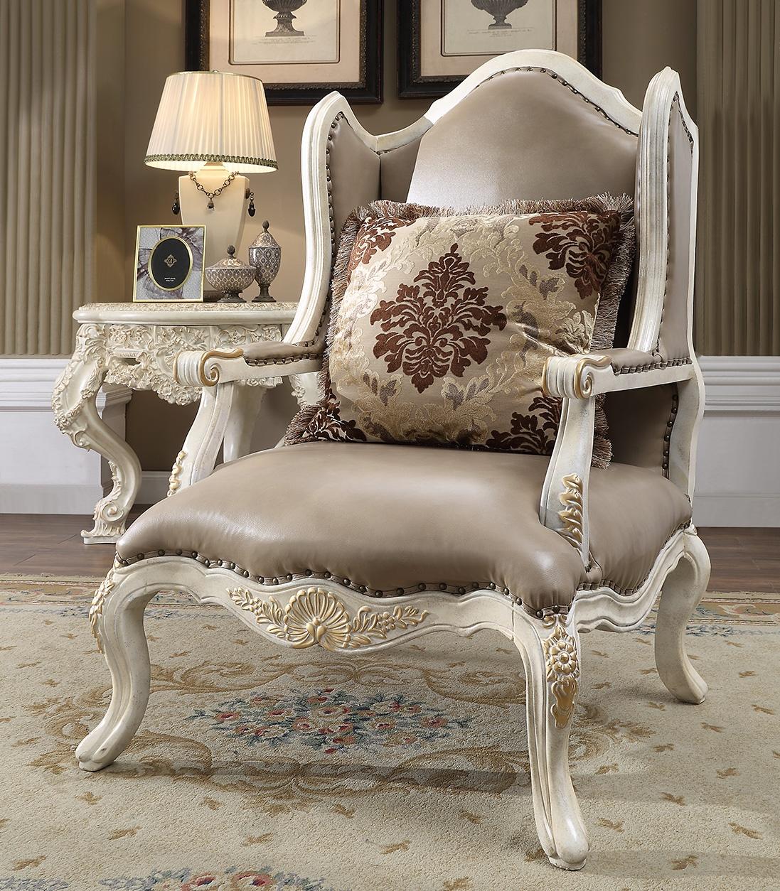 Traditional Arm Chairs HD-90 HD-C90 in White, Tan, Gold Leather