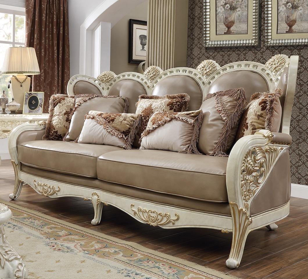 

    
Plantation Cove White & Metallic Bright Gold Sofa Set 2Pcs Traditional Homey Design HD-90
