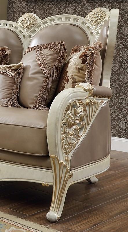 

    
Plantation Cove White & Metallic Bright Gold Sofa Traditional Homey Design HD-90
