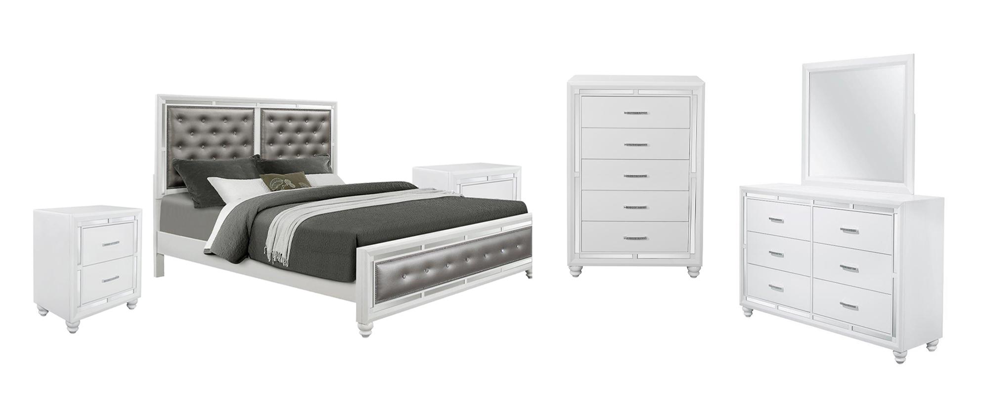 Modern Platform Bedroom Set MACKENZIE MACKENZIE-KB-Set-6 in White, Gray Vinyl