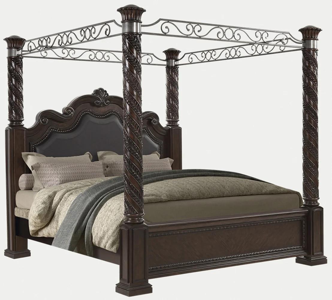 Modern, Transitional Canopy Bed COVENTRY 1988-108 1988-108 in Mahogany Bonded Leather