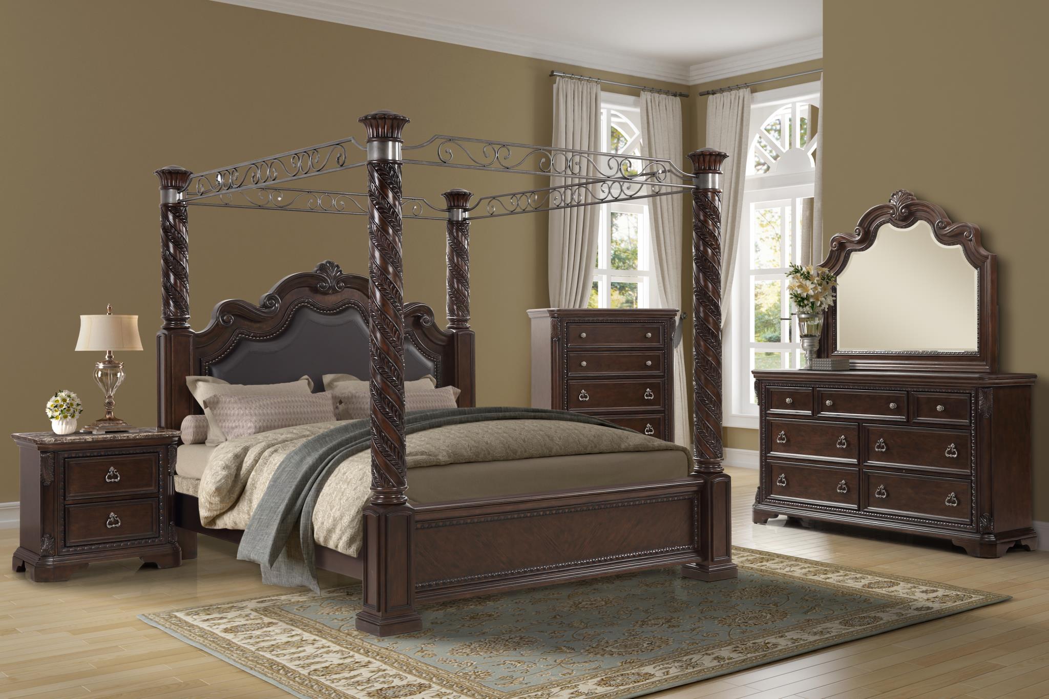 

    
Mahogany Canopy Queen Bed Set 5Ps COVENTRY 1988-108 Bernards Classic Traditional
