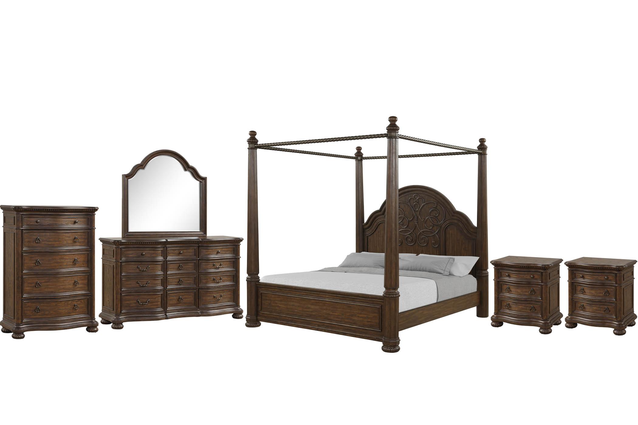

    
Royal Mahogany Canopy Queen Bed Set 6Pcs TUSCANY 321-108 Bernards Traditional
