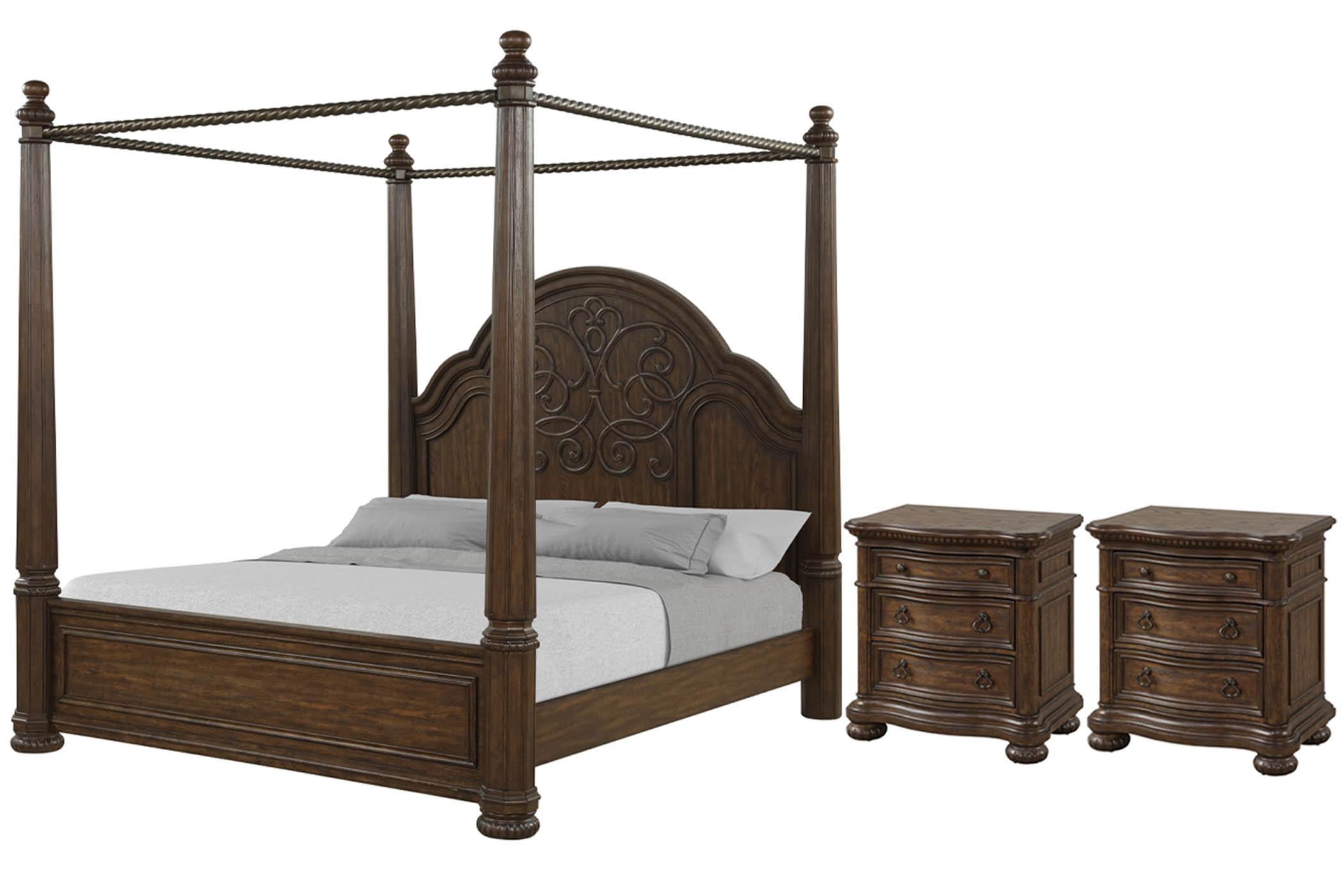 

    
Royal Mahogany Canopy Queen Bed Set 3Pcs TUSCANY 321-108 Bernards Traditional
