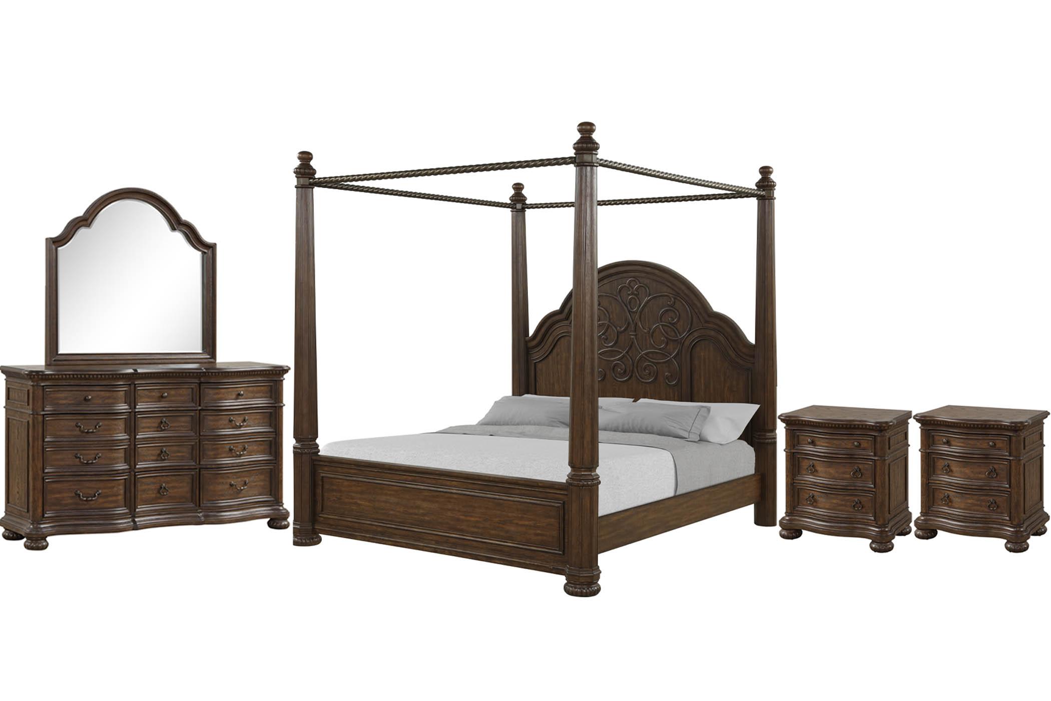 

    
Royal Mahogany Canopy King Bed Set 5Pcs TUSCANY 321-113 Bernards Traditional
