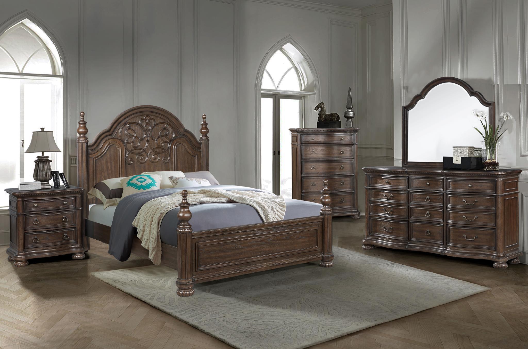 Contemporary, Traditional Poster Bedroom Set TUSCANY 321-105-Set-6 321-105-2NDMC-6PC in Brown 
