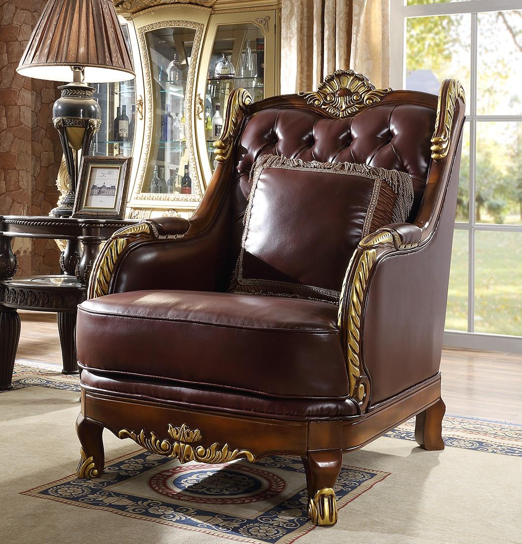 Traditional Arm Chairs HD-89 HD-C89 in Mahogany, Brown Leather