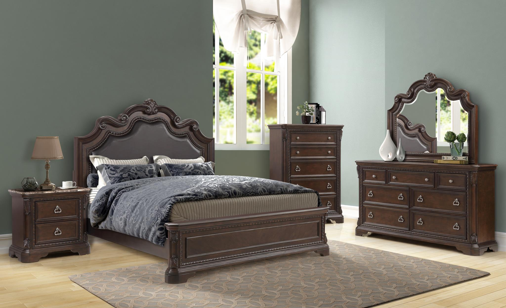 Modern, Transitional Panel Bed COVENTRY 1988-107 1988-107 in Mahogany Bonded Leather