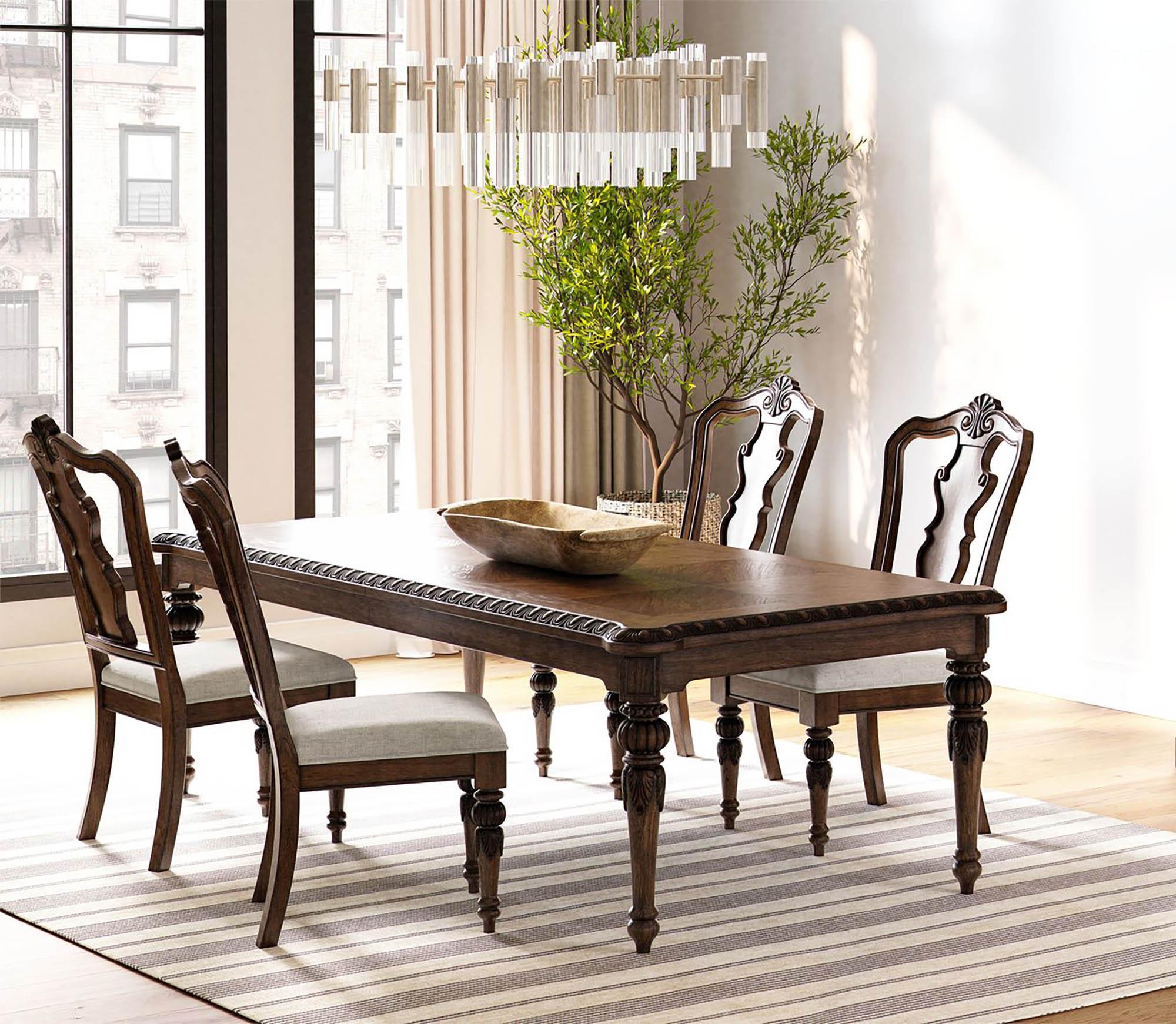 Contemporary, Traditional Dining Table Set 1988-500_LS_5PC 1988-500_LS_5PC in Brown Fabric