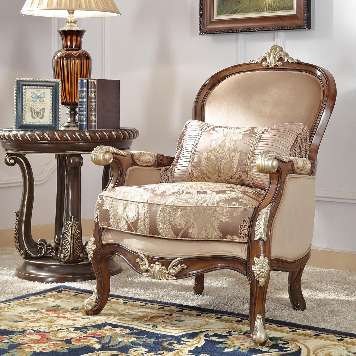 Traditional Arm Chairs HD-8320 HD-C8320 in Mahogany, Brown, Beige Fabric