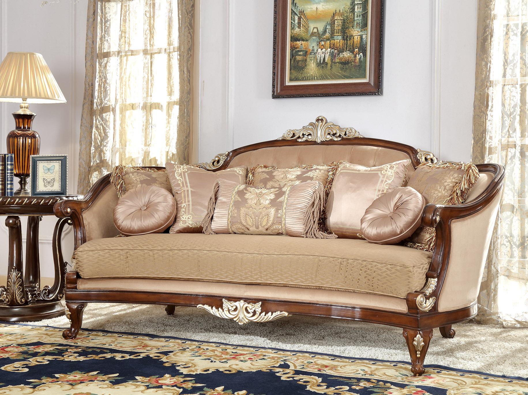 

    
Mahoghany & Beige Finish Sofa Set 3Pcs Traditional Homey Design HD-8320
