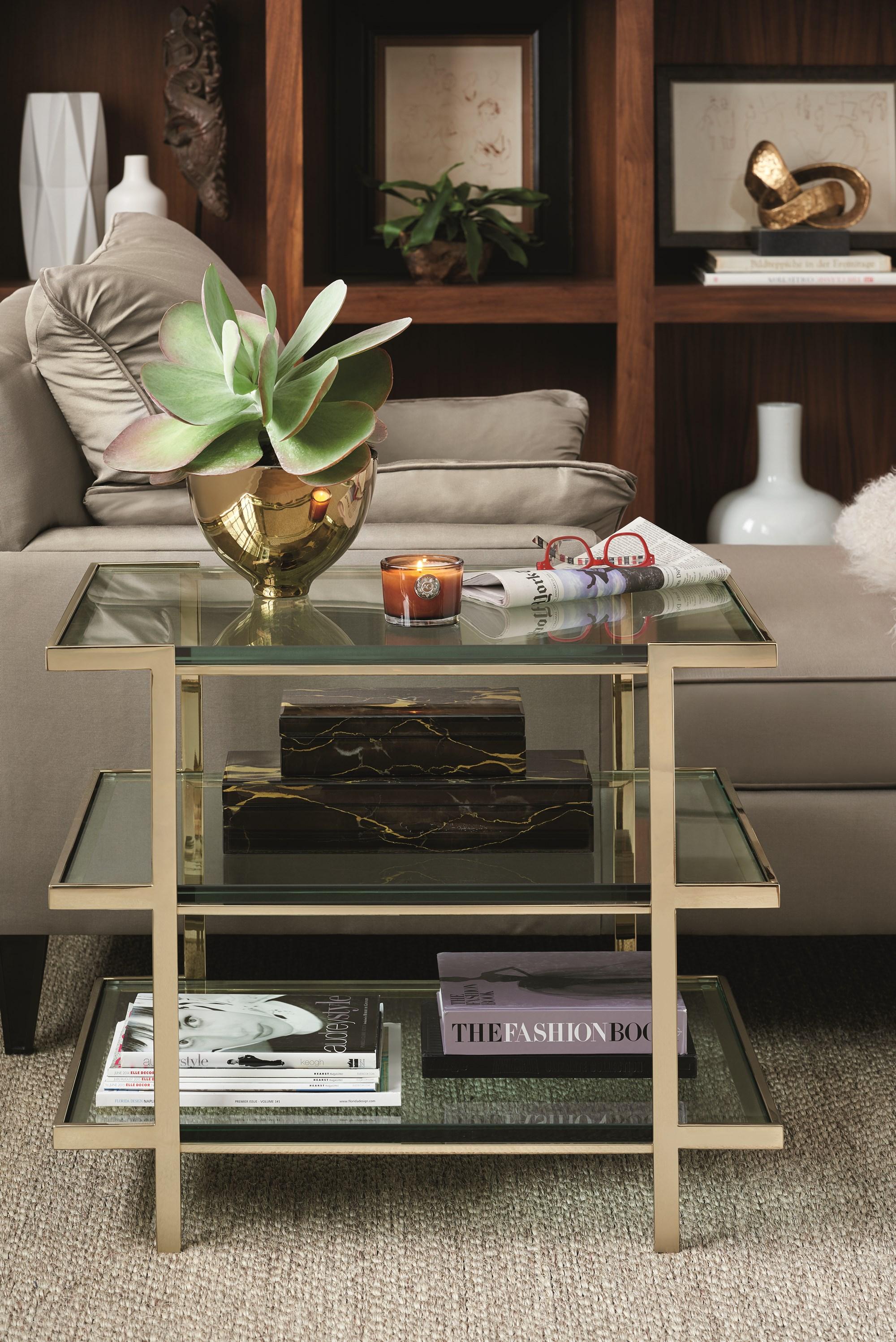 

    
Majestic Gold Finish THE TOP TO BOTTOM END TABLE by Caracole
