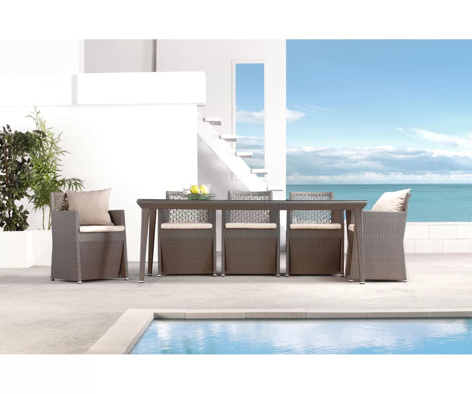 Modern Outdoor Dining Set Maldives PJO-1801-GRY-7DS in Gray, Beige Fabric