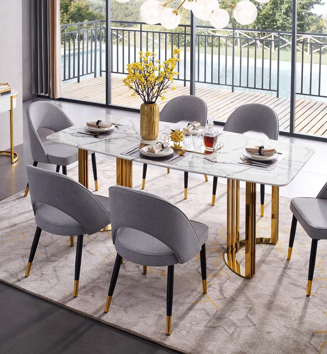 Contemporary, Modern Dining Table Set 131 131Gold-Dining-5PC in Gray Marble