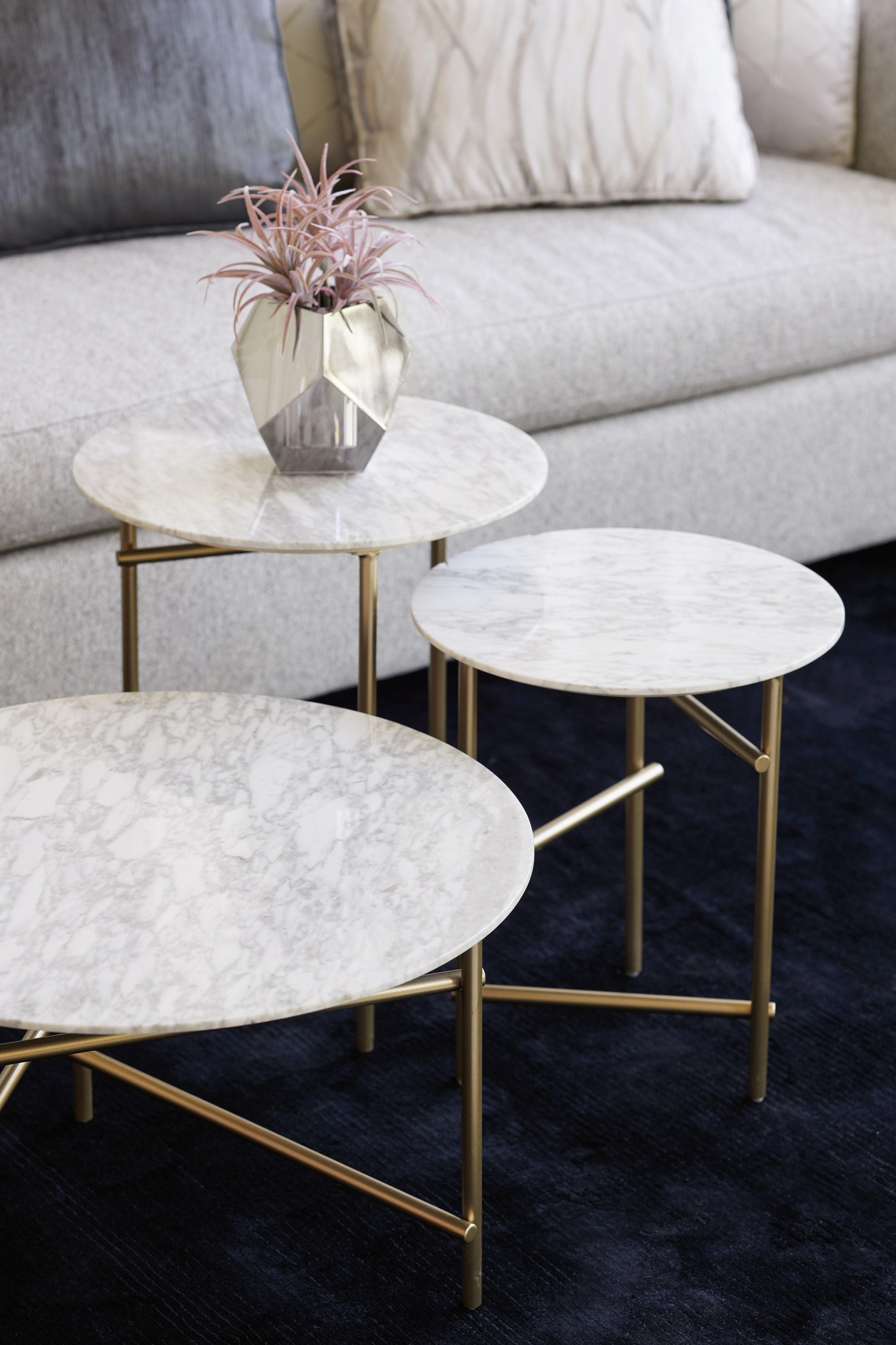 

    
Marble Top & Lucent Bronze Smooth Metallic Paint CONCENTRIC Table Set 3Pcs by Caracole
